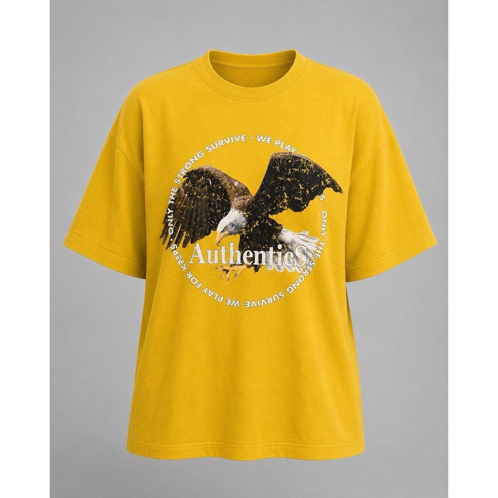 Authentics Eagle Graphic Tee Yellow Casual Short Sleeve T-Shirt Size XL